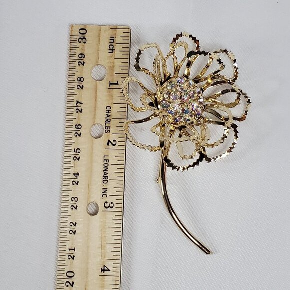 VTG Sarah Coventry Gold-Tone "Allusion" Filigree Flower Brooch Rhinestones 1968 - Picture 11 of 11
